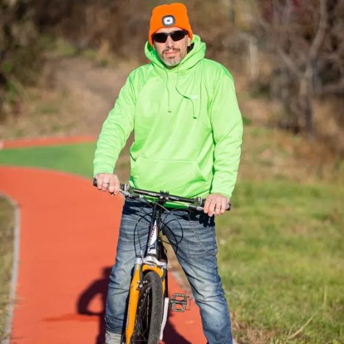 Strapabíró kapucnis pulóver vibráló, neon zöld színben
