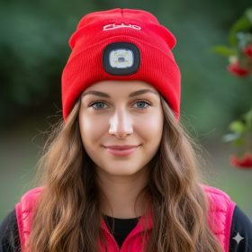 FLUO LED lámpás sapka (újratölthető), meggy piros